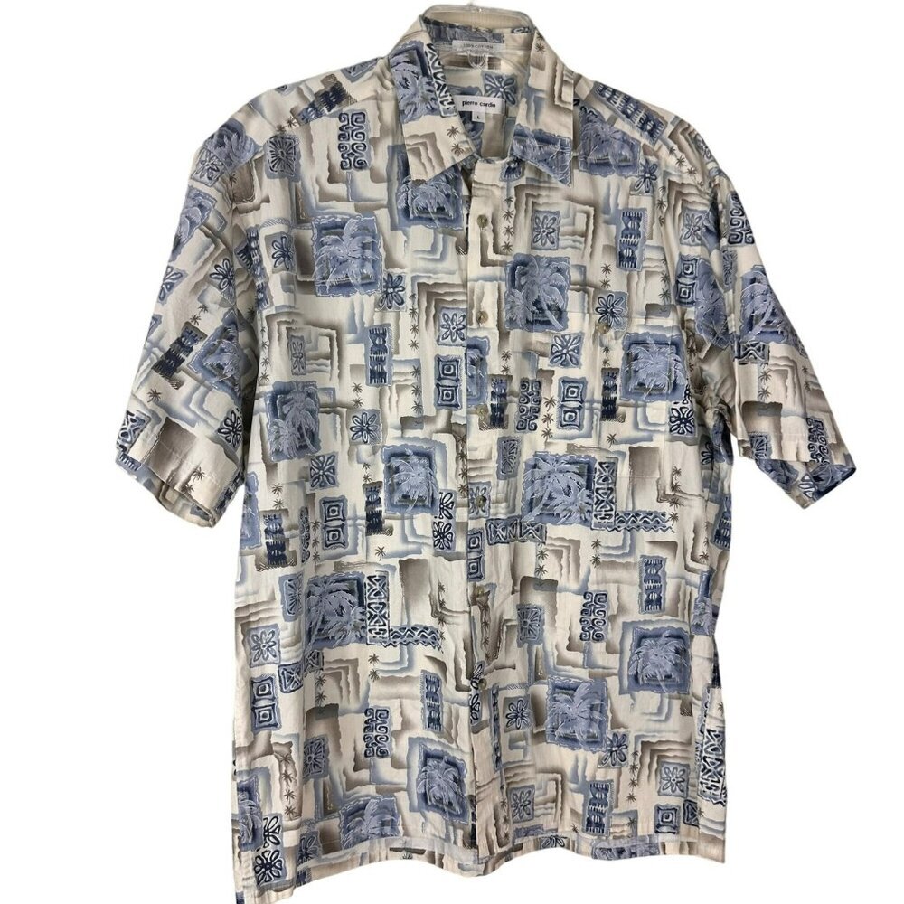 Pierre Cardin Vintage Hawaiian Tropical Short Sleeve‎ Men's Shirt Size Large